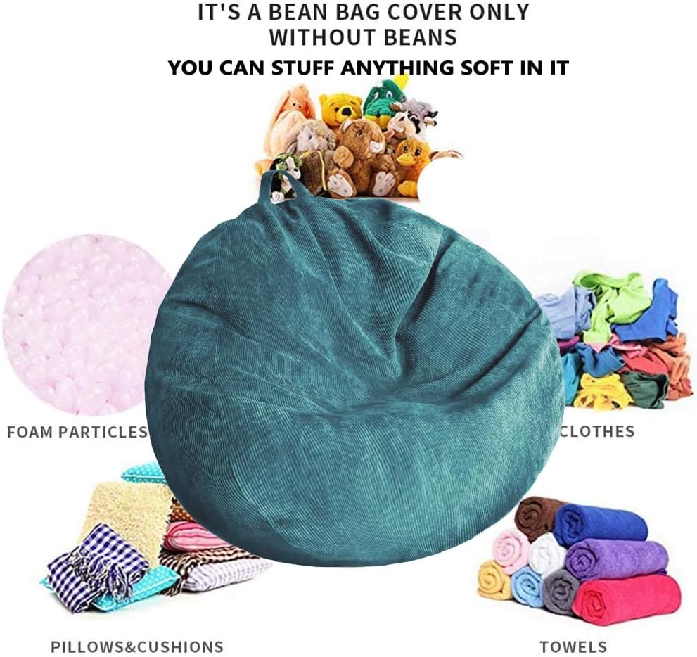 Corduroy Bean Bag Chair Cover, Large Soft Stuffed Bean Bag Chair for Kids & Adults, Ergonomic Lazy Sofa Cover (No Filler Included)