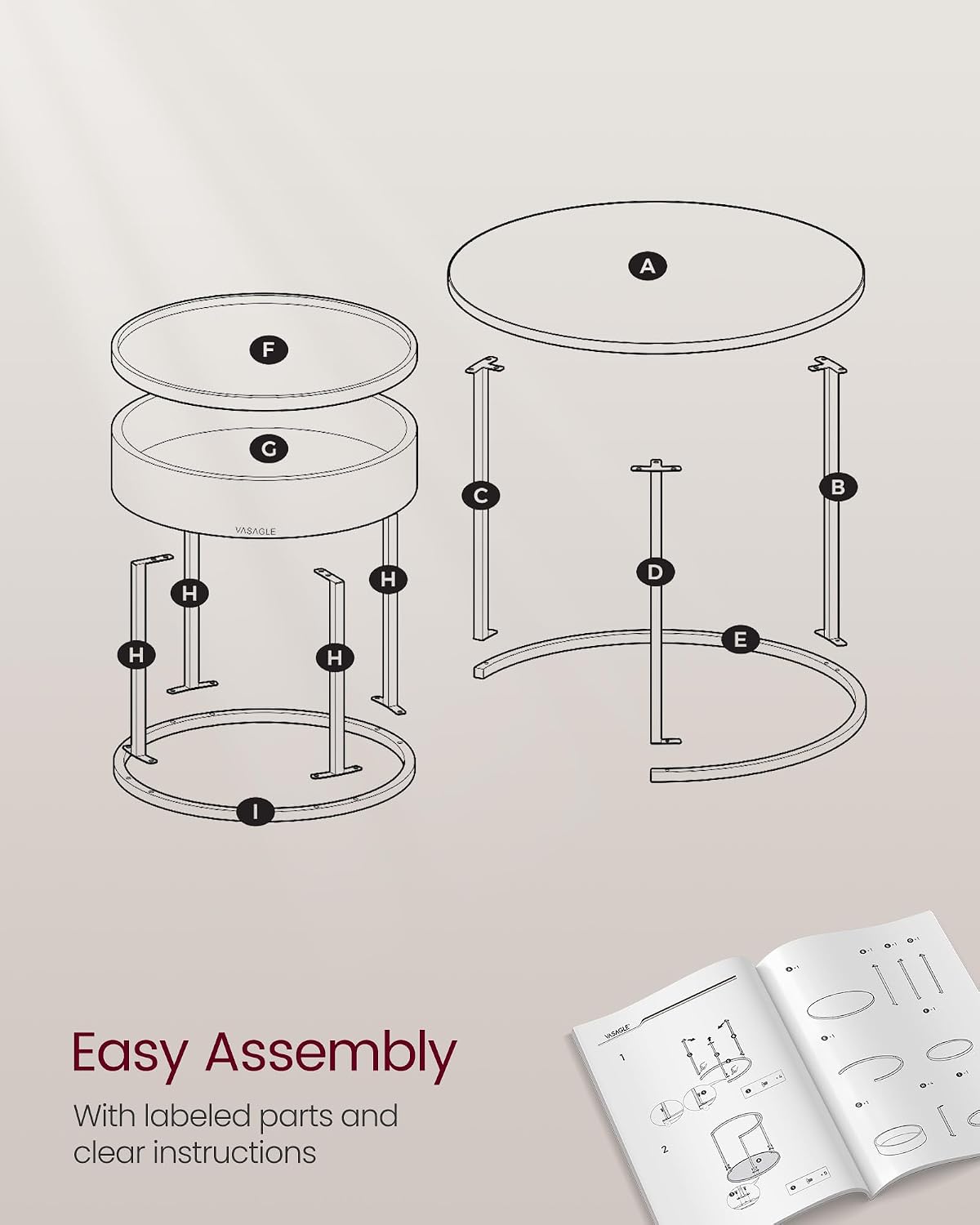 Round Nesting Coffee Tables Set, Space-Saving Side Tables with Storage, Modern Stackable Living Room End Tables with Steel Frame