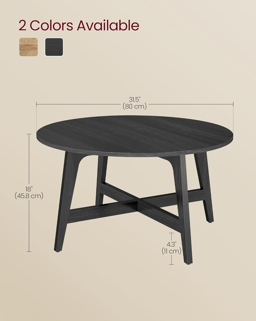 Mid-Century Modern Round Coffee Table, 31.5" Center Table for Living Room, Minimalist Wooden Sofa Table with Easy Assembly