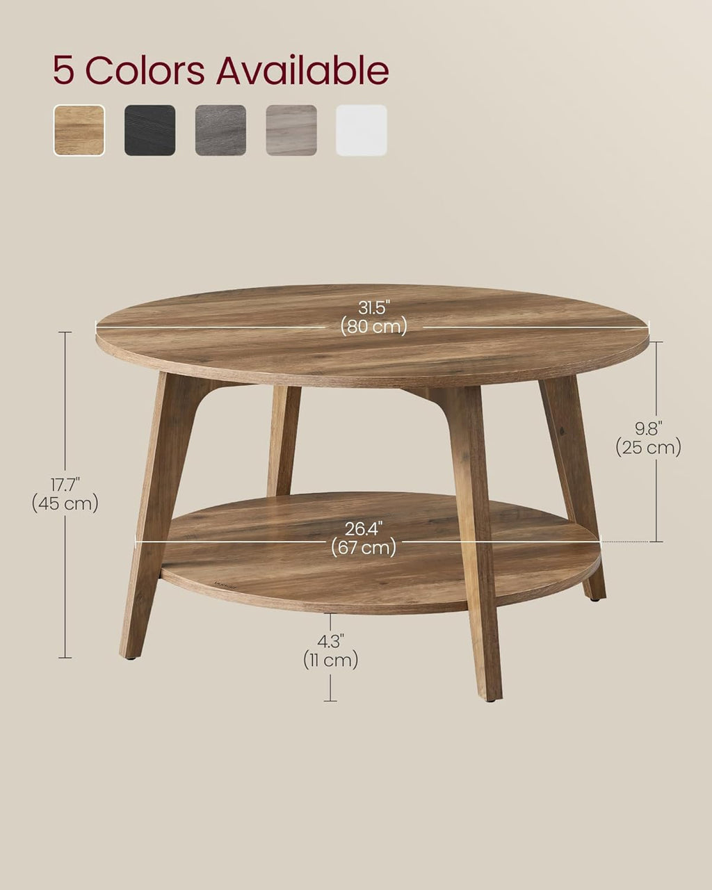 Mid-Century Modern 2-Tier Round Coffee Table, 31.5" Living Room Center Table with Storage Shelf, Easy Assembly Sofa Table