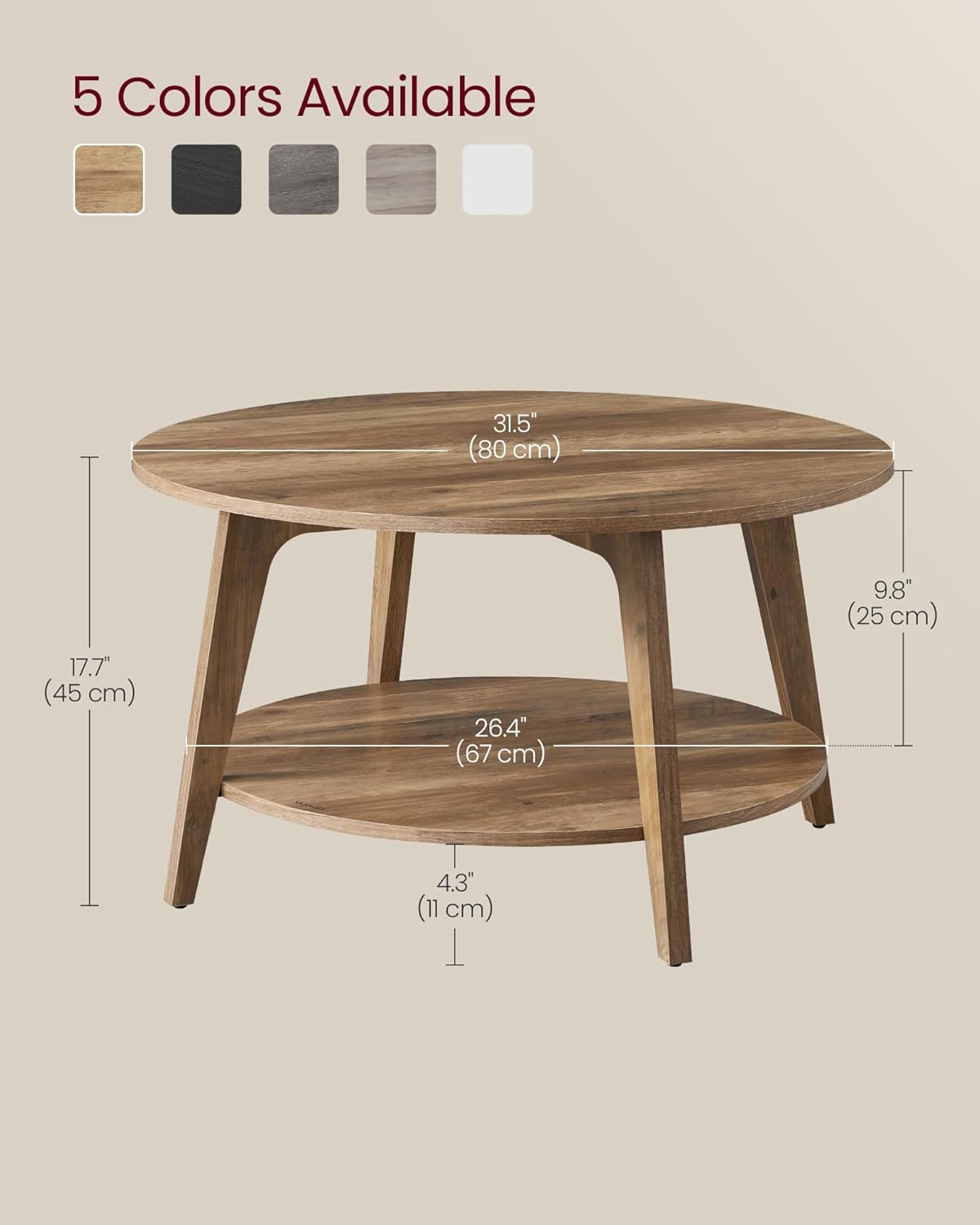 Mid-Century Modern 2-Tier Round Coffee Table, 31.5" Living Room Center Table with Storage Shelf, Easy Assembly Sofa Table