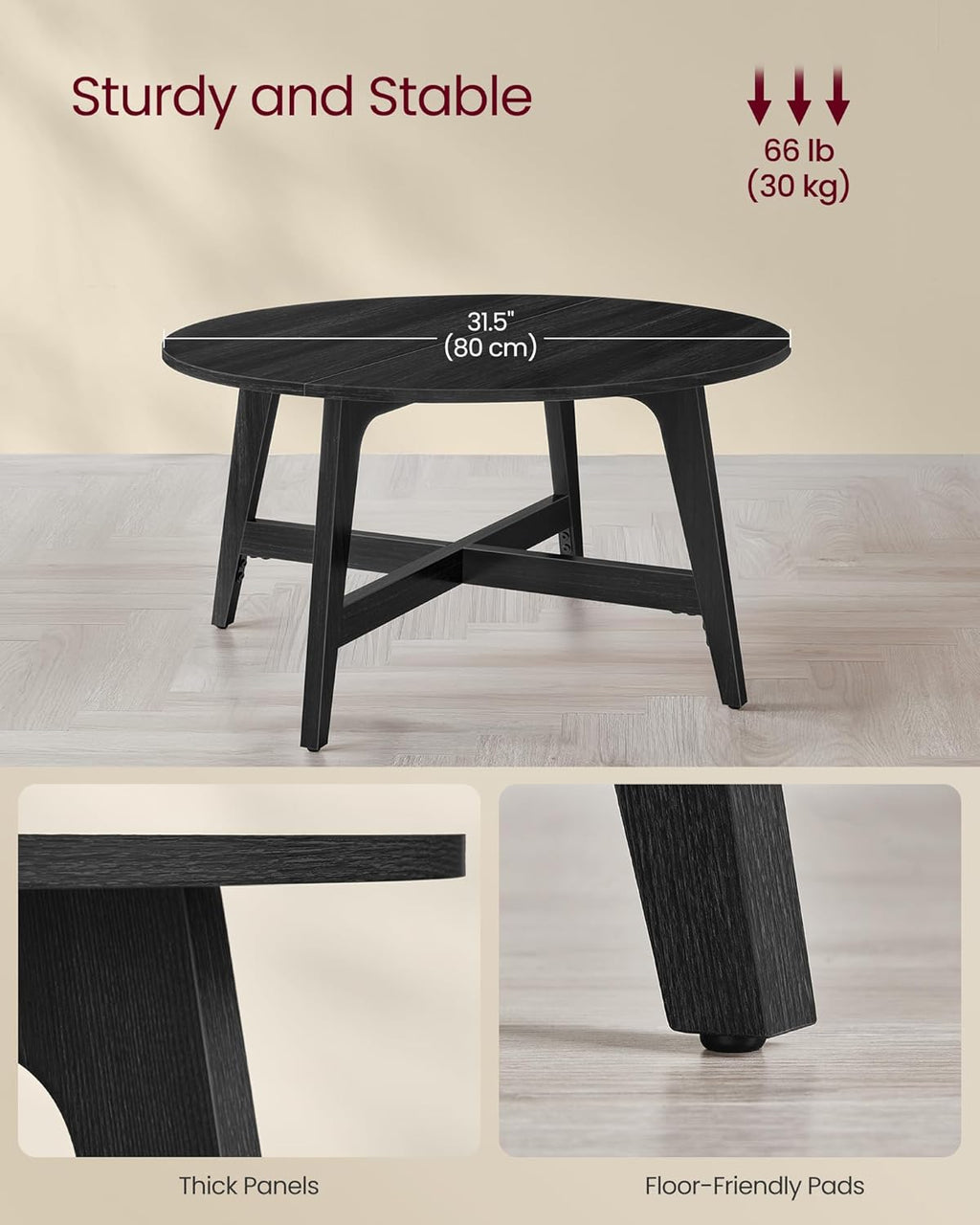 Mid-Century Modern Round Coffee Table, 31.5" Center Table for Living Room, Minimalist Wooden Sofa Table with Easy Assembly