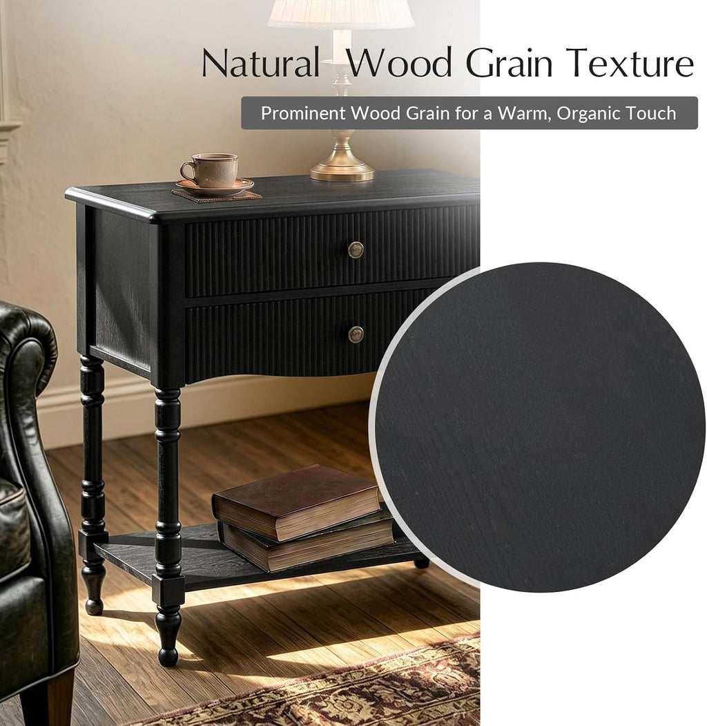 Nightstand with Charging Station, 3-Tier End Table with USB-C & AC Outlet, Fluted Wood Bedside Table with Drawer Storage for Bedroom & Living Room