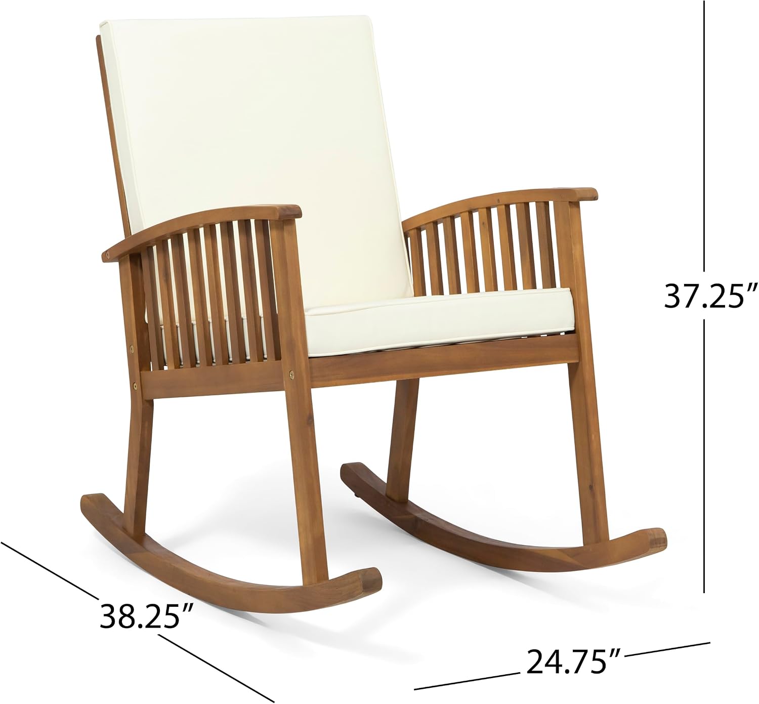 Acacia Wood Rocking Chair Set with Side Table, Outdoor Patio Rocker Chairs with Cushions for Garden, Porch & Balcony