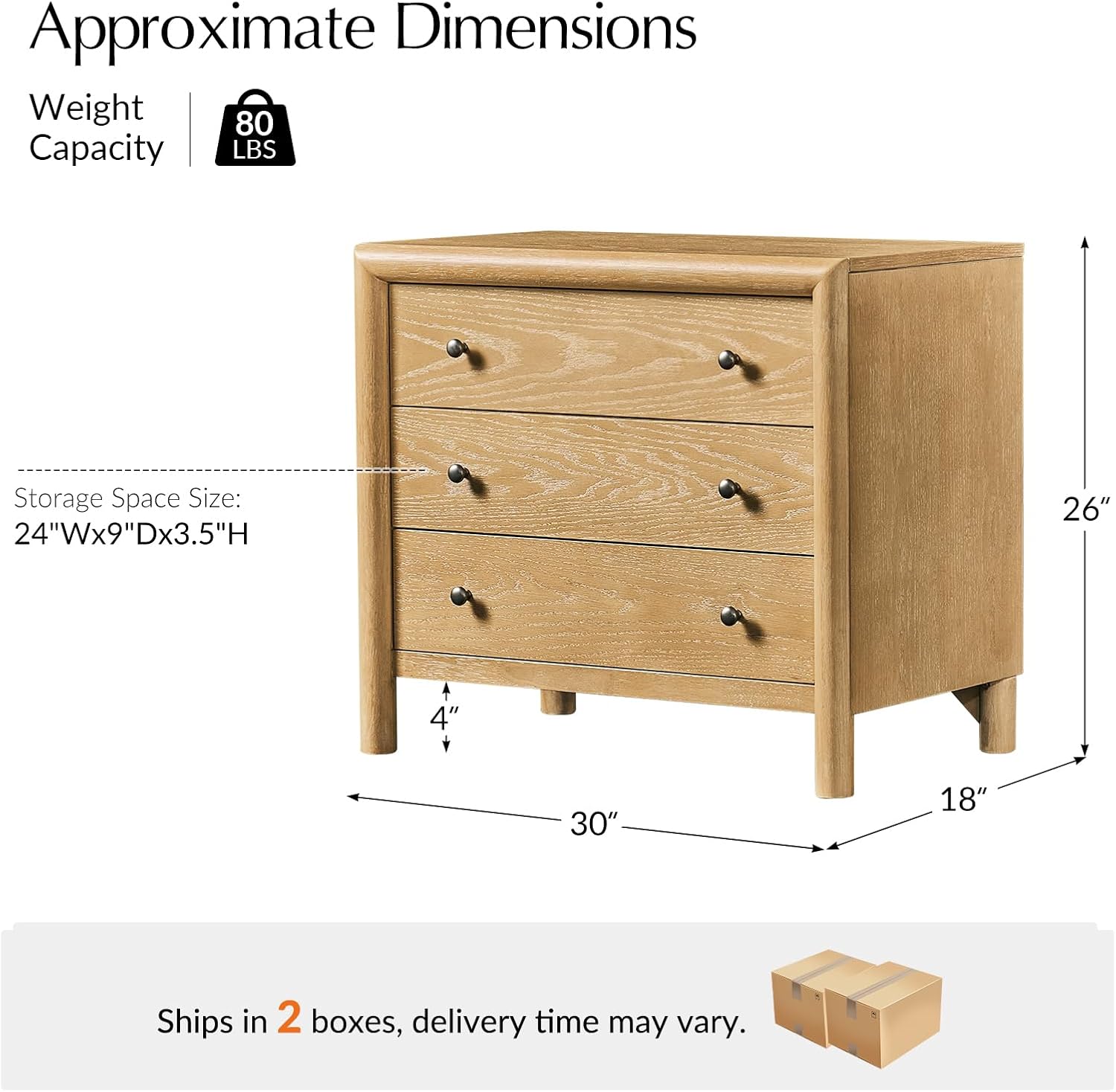 Nightstand with Charging Station, 3-Drawer Bedside Table with USB-C & AC Outlets, Solid Wood Frame End Table for Bedroom & Living Room, No Assembly