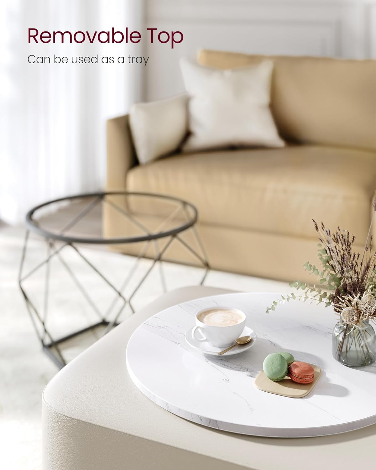 Round Nesting Coffee Table Set, Modern Marble Top Side Tables with Steel Frame, Small Space Living Room End Tables