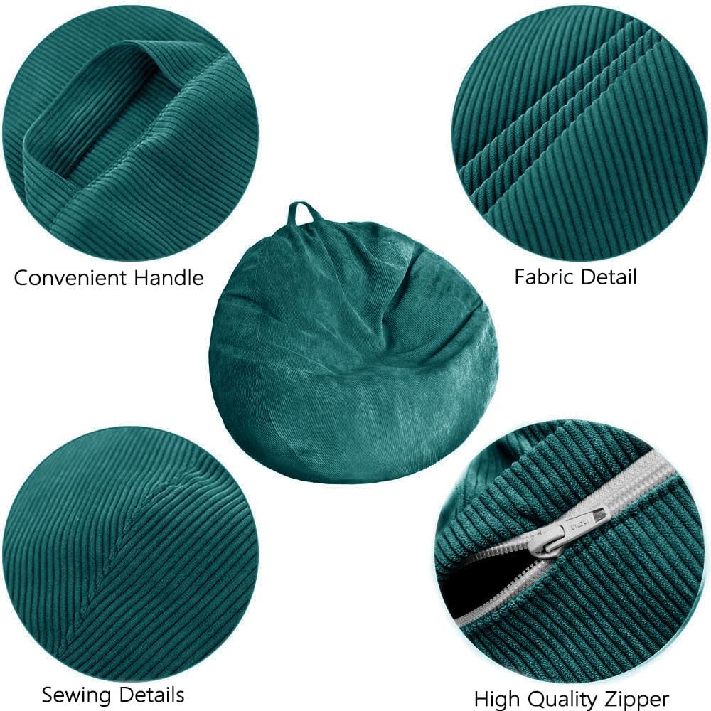 Corduroy Bean Bag Chair Cover, Large Soft Stuffed Bean Bag Chair for Kids & Adults, Ergonomic Lazy Sofa Cover (No Filler Included)
