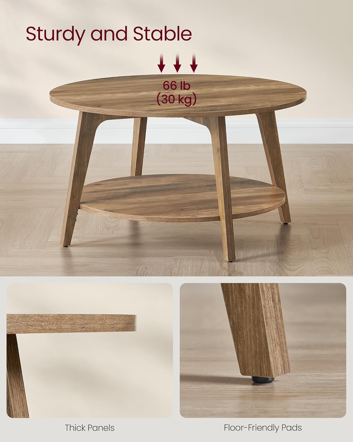Mid-Century Modern 2-Tier Round Coffee Table, 31.5" Living Room Center Table with Storage Shelf, Easy Assembly Sofa Table