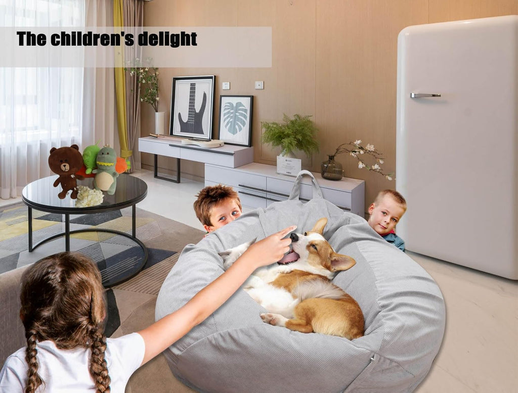 Corduroy Bean Bag Chair Cover, Large Soft Stuffed Bean Bag Chair for Kids & Adults, Ergonomic Lazy Sofa Cover (No Filler Included)