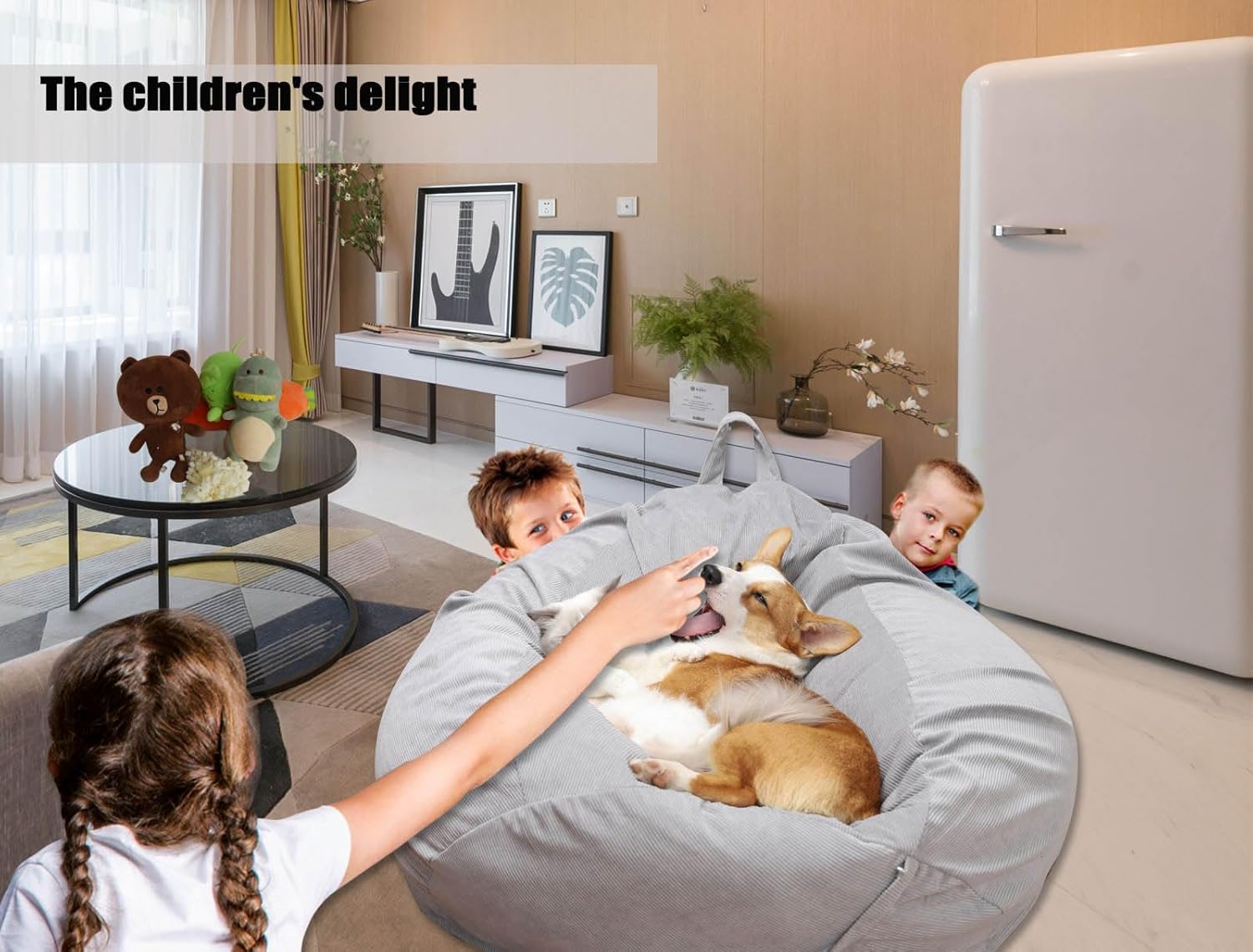 Corduroy Bean Bag Chair Cover, Large Soft Stuffed Bean Bag Chair for Kids & Adults, Ergonomic Lazy Sofa Cover (No Filler Included)