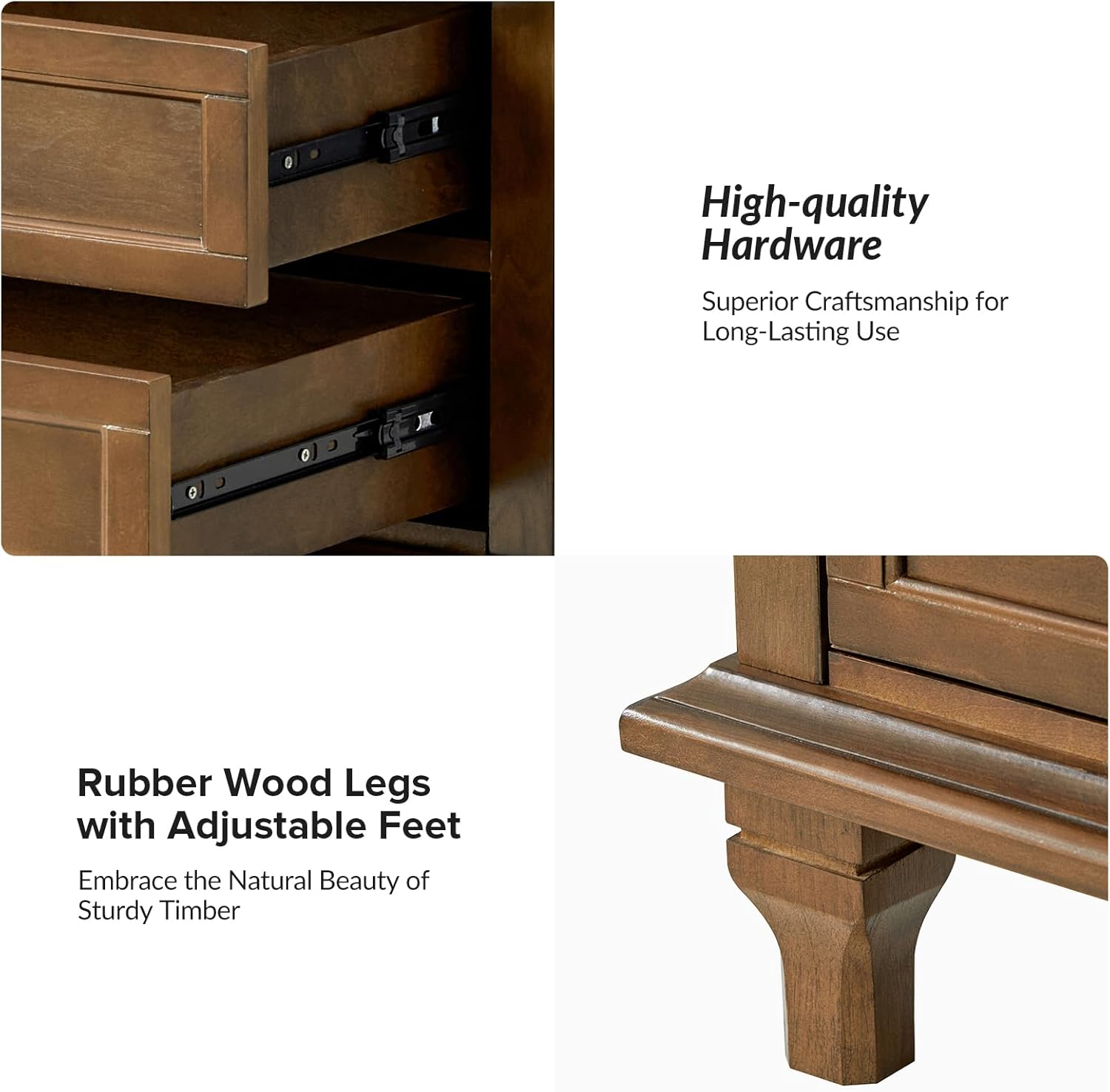 Farmhouse End Table with Charging Station & 3 Drawers, Wooden Nightstand with Slide-Out Tray for Bedroom & Living Room