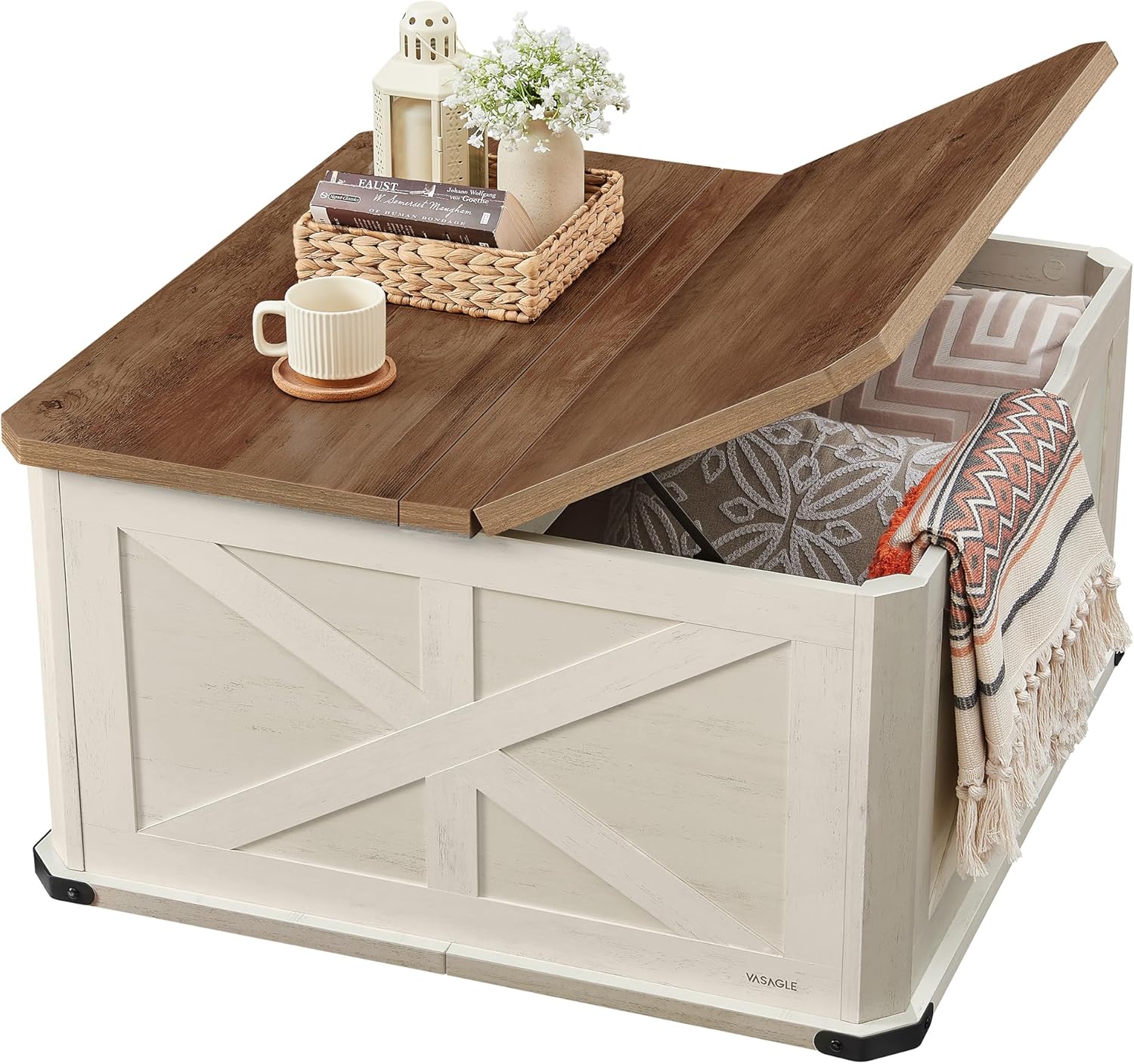 Square Lift-Top Coffee Table with Storage, 31.5" Farmhouse Living Room Table with Hidden Compartment & Flip-Top Lids