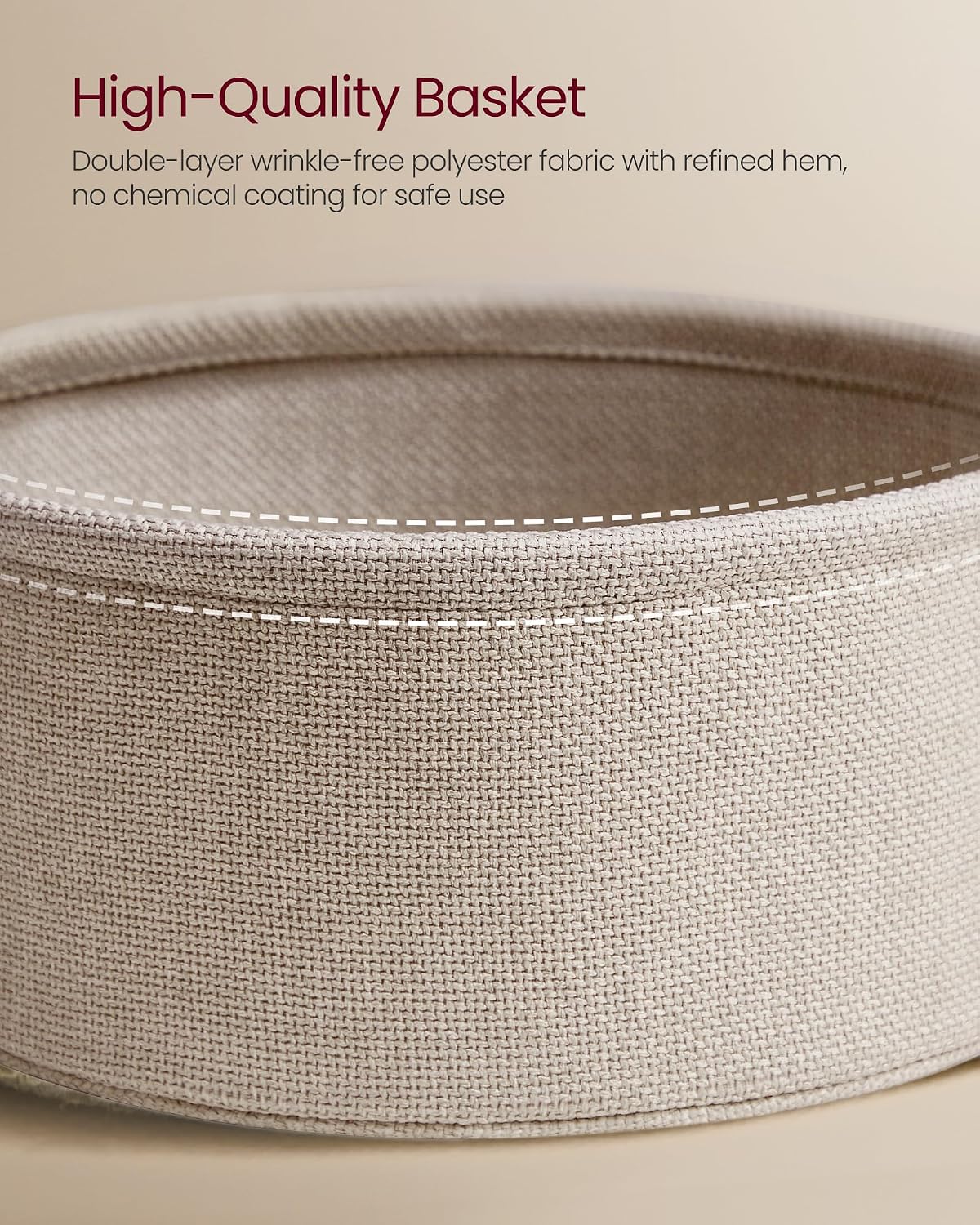 Round Coffee Table with Storage Basket, 29.5" Modern Fabric Storage Living Room Table, Minimalist Center Table with Steel Frame