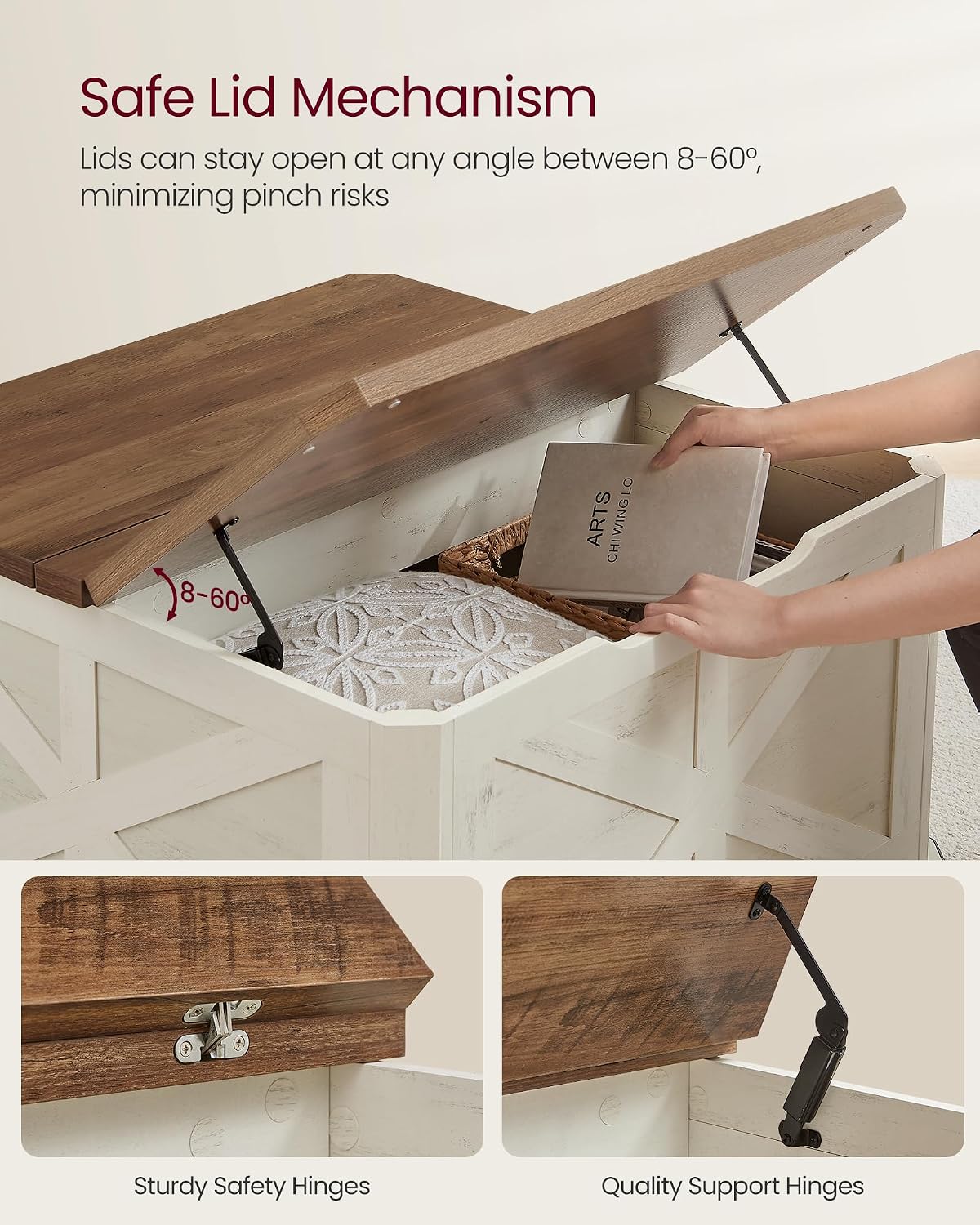 Square Lift-Top Coffee Table with Storage, 31.5" Farmhouse Living Room Table with Hidden Compartment & Flip-Top Lids