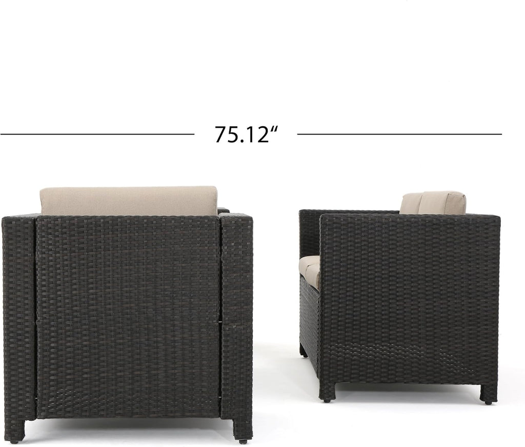 Acacia Wood Outdoor Bench with Iron Legs, Beige Cushion Patio Bench Seating, Modern Rustic Garden & Porch Bench