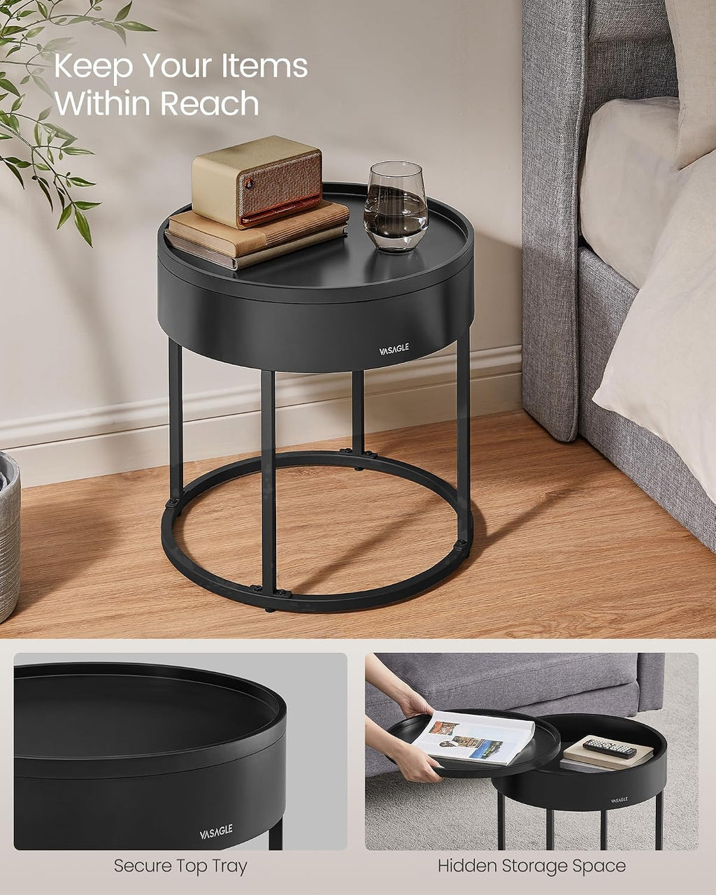 Round Nesting Coffee Tables Set, Space-Saving Side Tables with Storage, Modern Stackable Living Room End Tables with Steel Frame