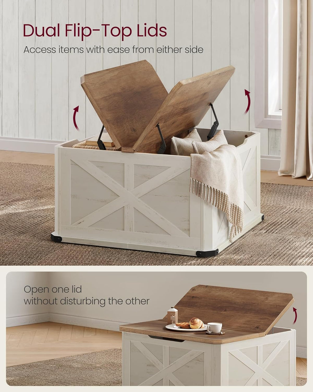 Square Lift-Top Coffee Table with Storage, 31.5" Farmhouse Living Room Table with Hidden Compartment & Flip-Top Lids