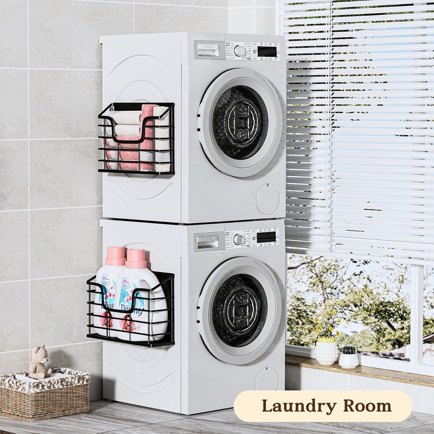 3-Pack Magnetic Storage Baskets Set, Wall Mount Fridge Organizer Bins for Kitchen, Laundry & Office, No-Drill Metal Organizer Rack with Strong Hold