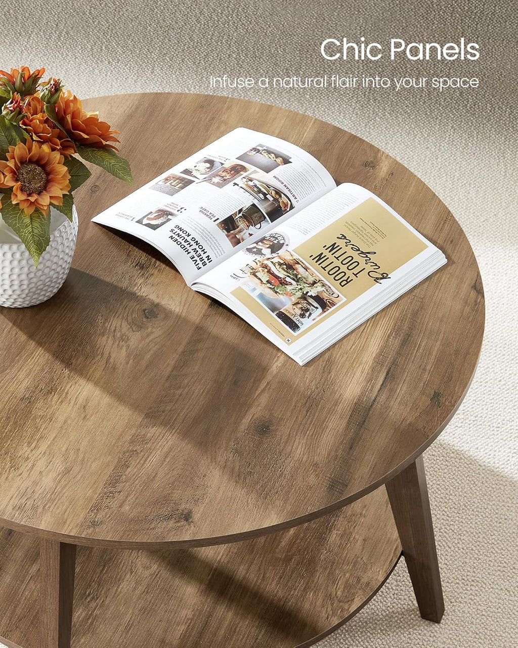 Mid-Century Modern 2-Tier Round Coffee Table, 31.5" Living Room Center Table with Storage Shelf, Easy Assembly Sofa Table