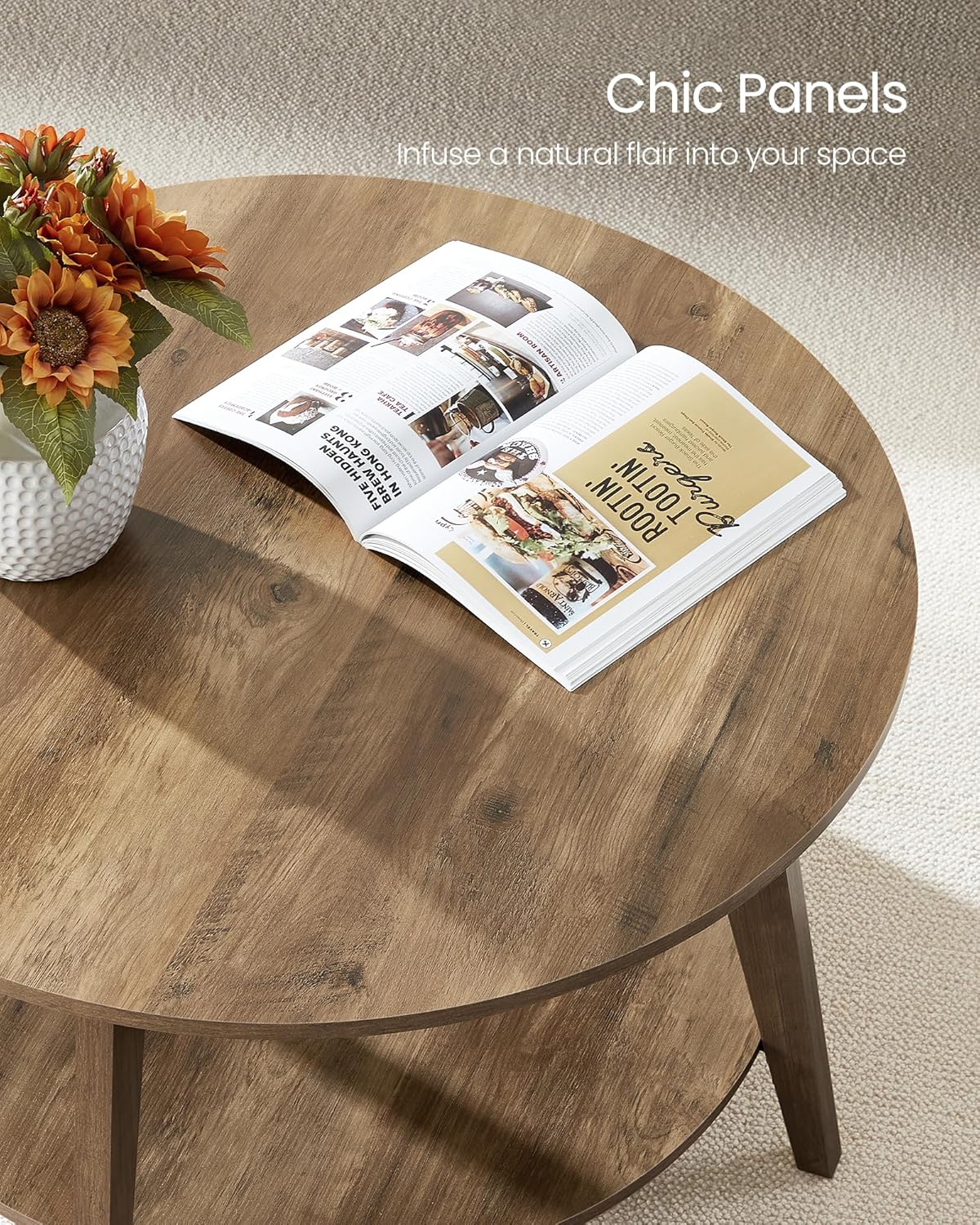 Mid-Century Modern 2-Tier Round Coffee Table, 31.5" Living Room Center Table with Storage Shelf, Easy Assembly Sofa Table